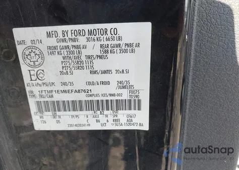 2014 Ford F-150 Stx из США, поврежденный, VIN 1FTMF1EM6EFA87621